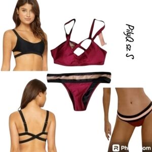 PilyQ NWT Color Block Halter Bikini Top Teeny Bottom Set Size S